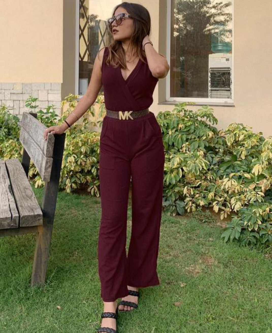 Brown Lycra Casual Jumpsuit for Women(Without Belt)