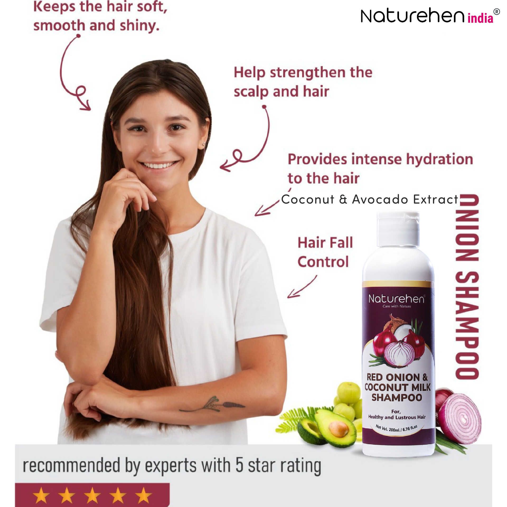 Naturehen Anti-Hair Fall Onion oil Shampoo Reduces Hair Fall | Strong & Damage Repair (200 ml)