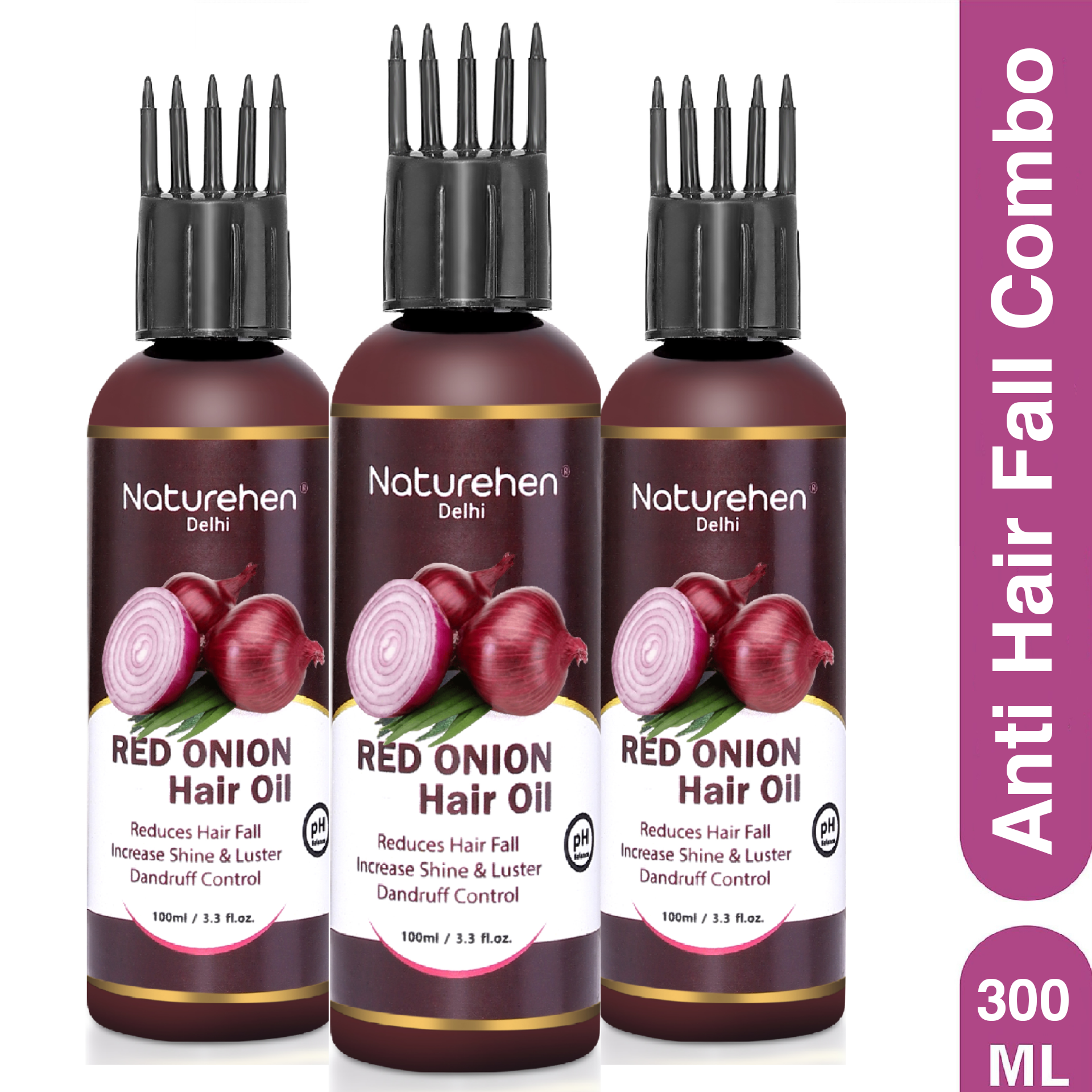 Naturehen Hair Fall Control Onion oil| Boosts Hair Volume | with Comb Applicator Pack of 3 (Bottle Pack of 3)
