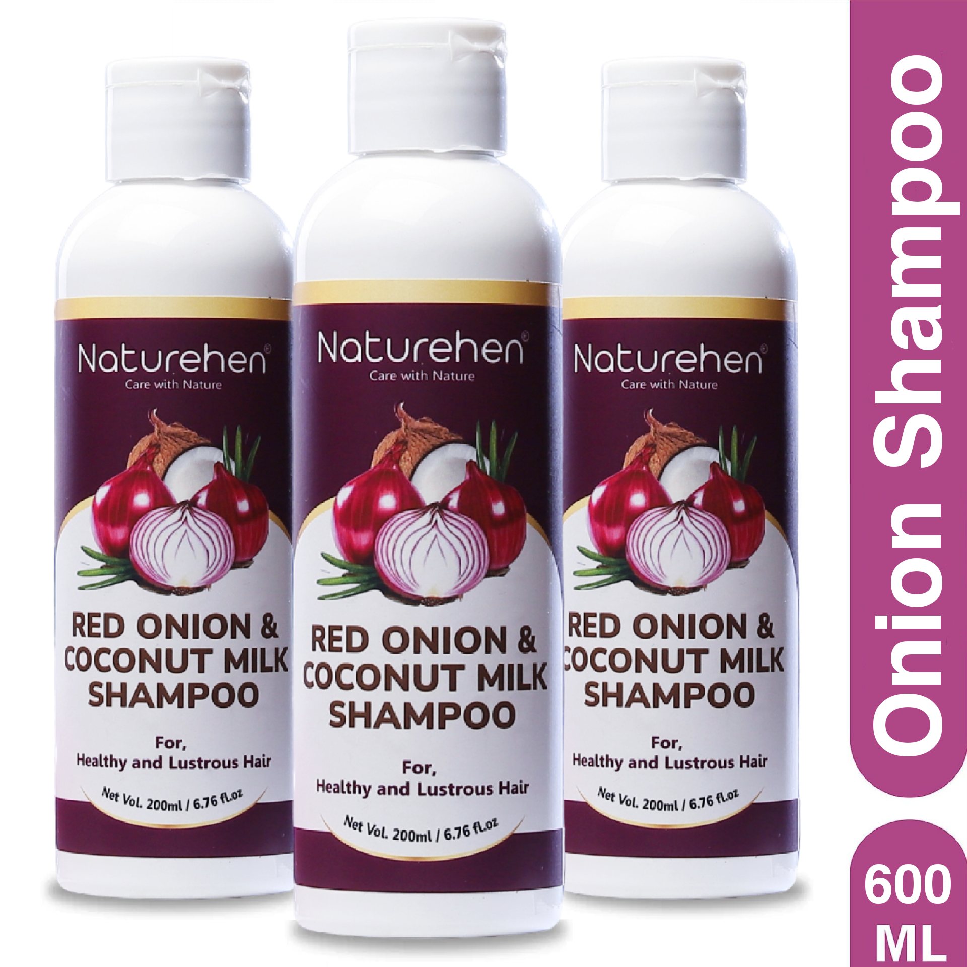 Strong and Shiny Shampoo Combo with Coconut & Onion Oils | Control hair loss 600ml (Pack of 3)