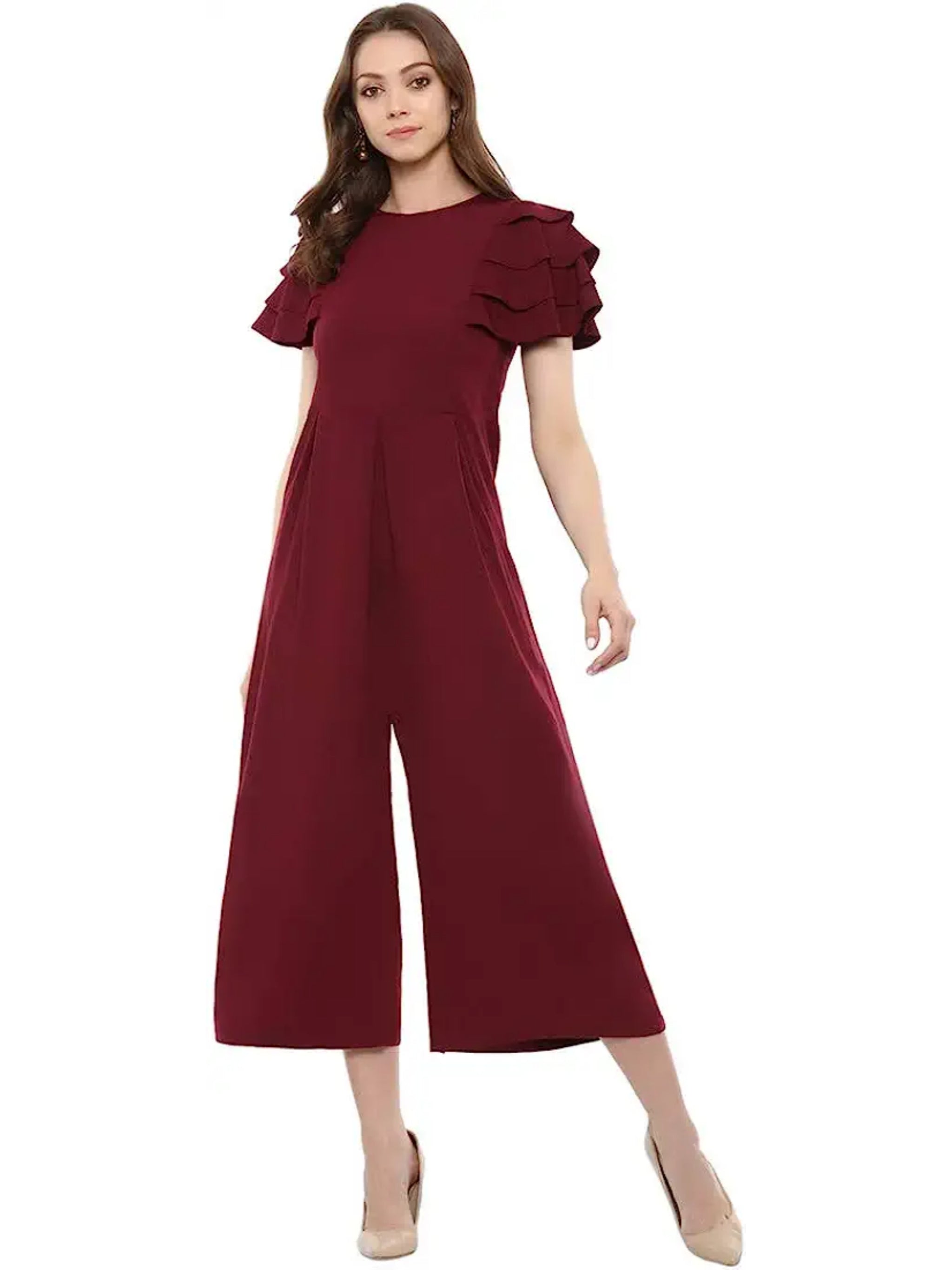 Relaxed Fit Jumpsuit With Ruffled Sleeves For Women & Girls⭐