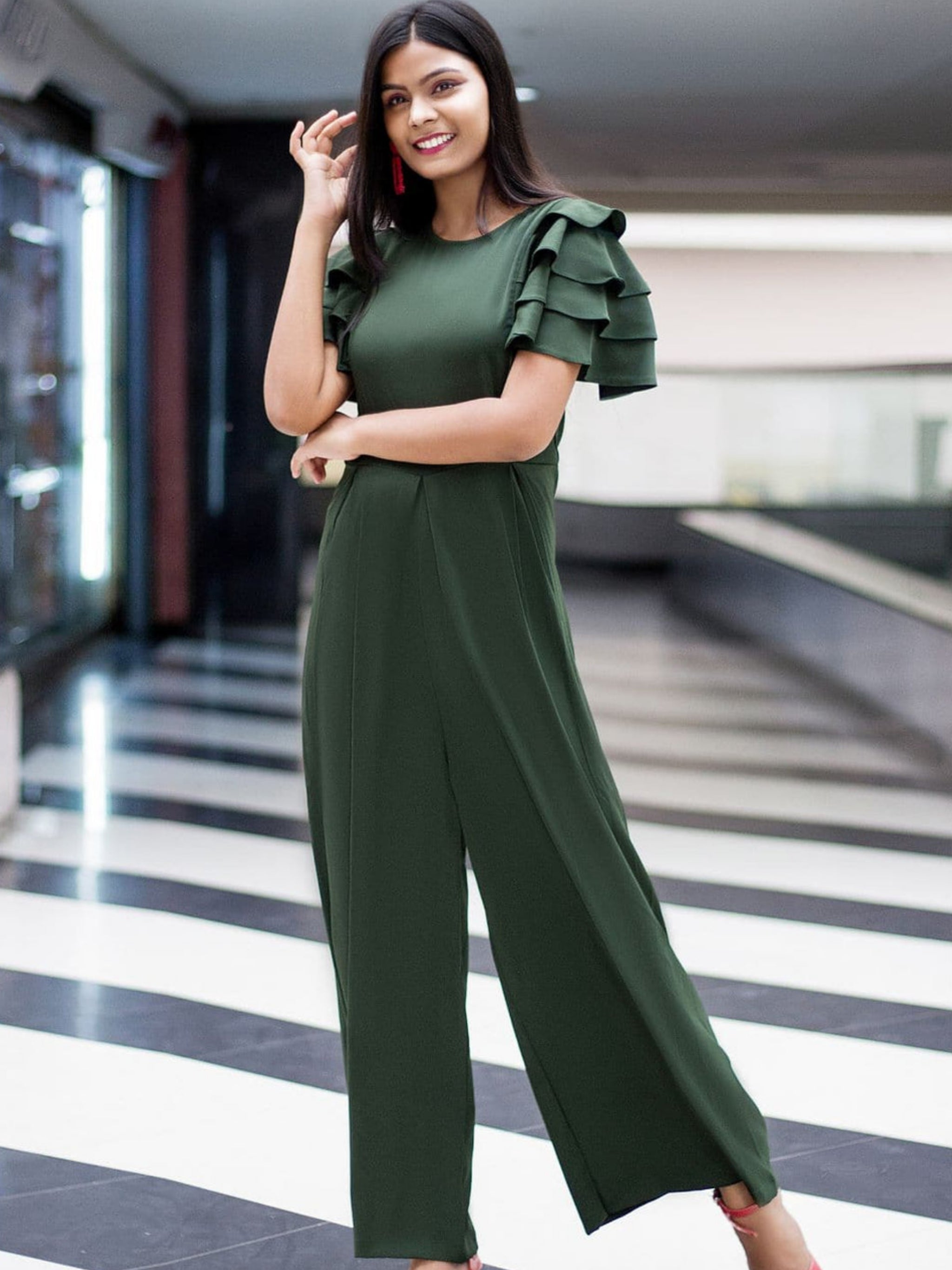 Relaxed Fit Jumpsuit With Ruffled Sleeves For Women & Girls⭐