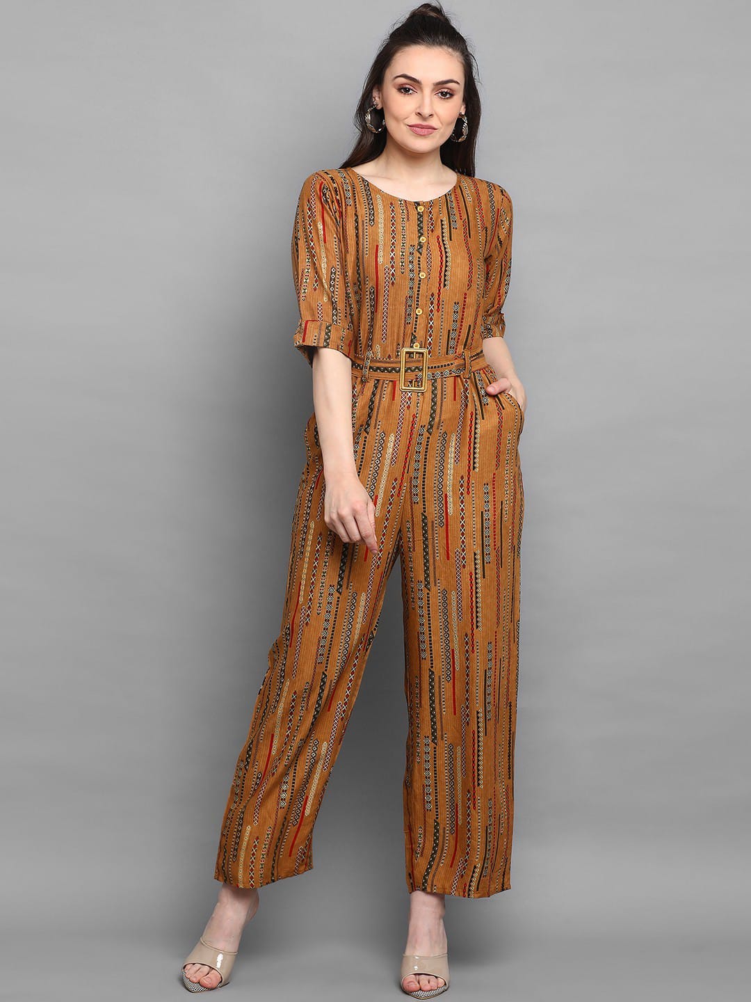 Turritopsis Women's Multicolor Rayon Foil Printed Jumpsuit