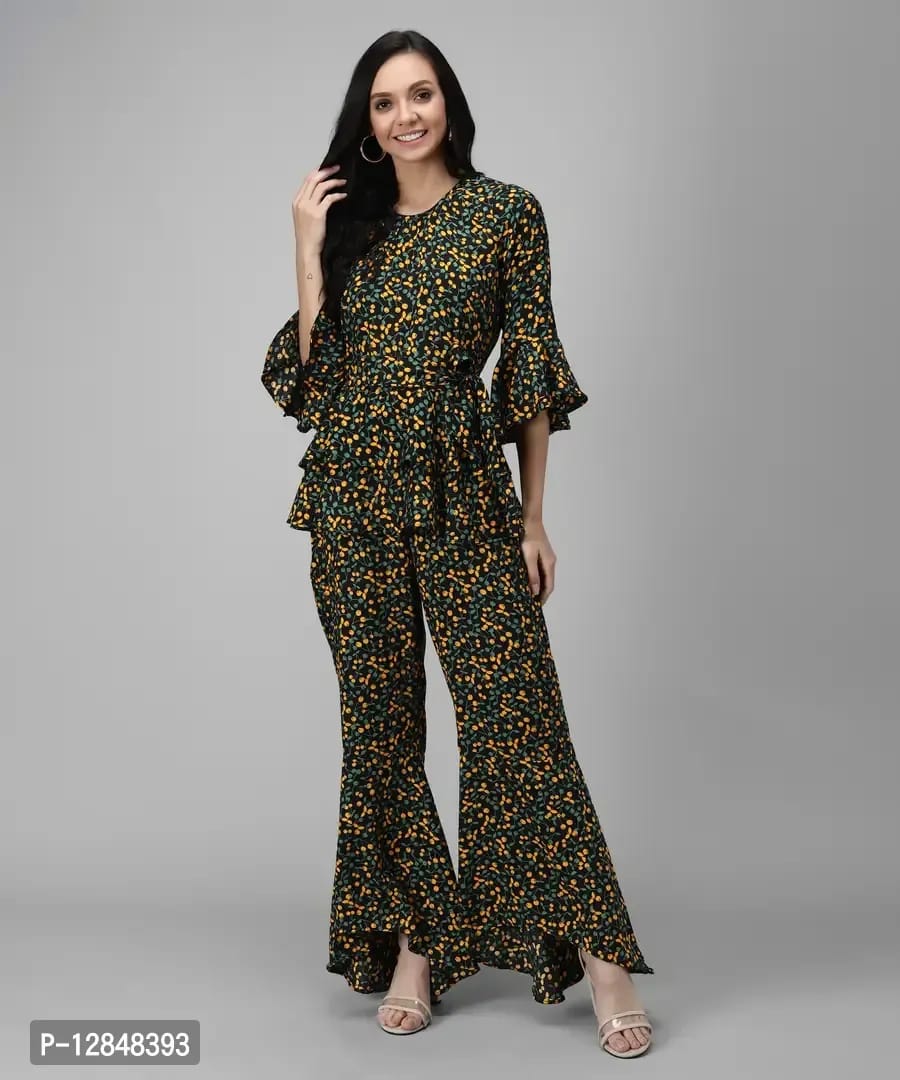 Trendy Yellow Rayon Floral Print Jumpsuit For Women