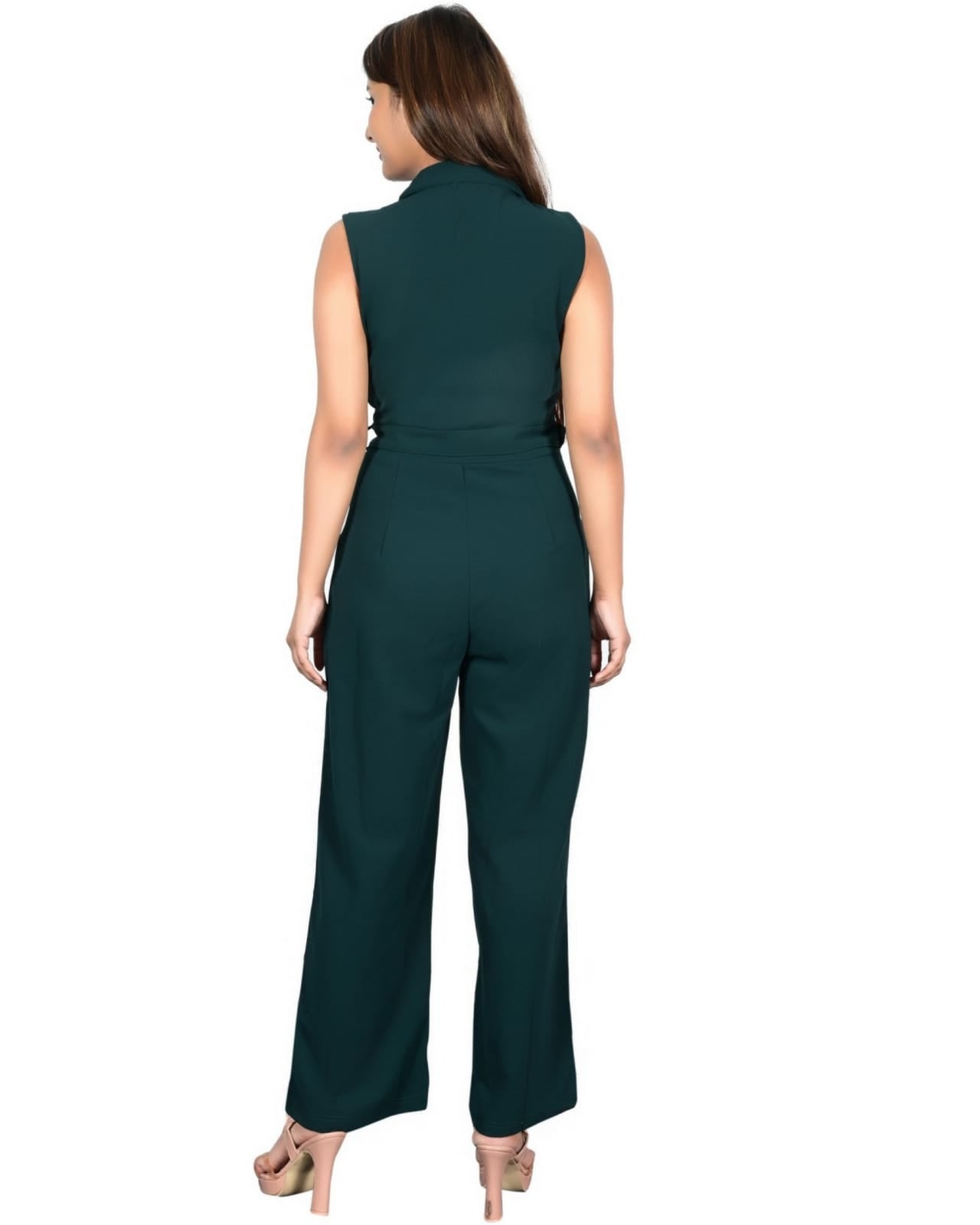 Women Casual Full Length, Comfort Fit, Straight Hemline Solid Green Jumpsuit