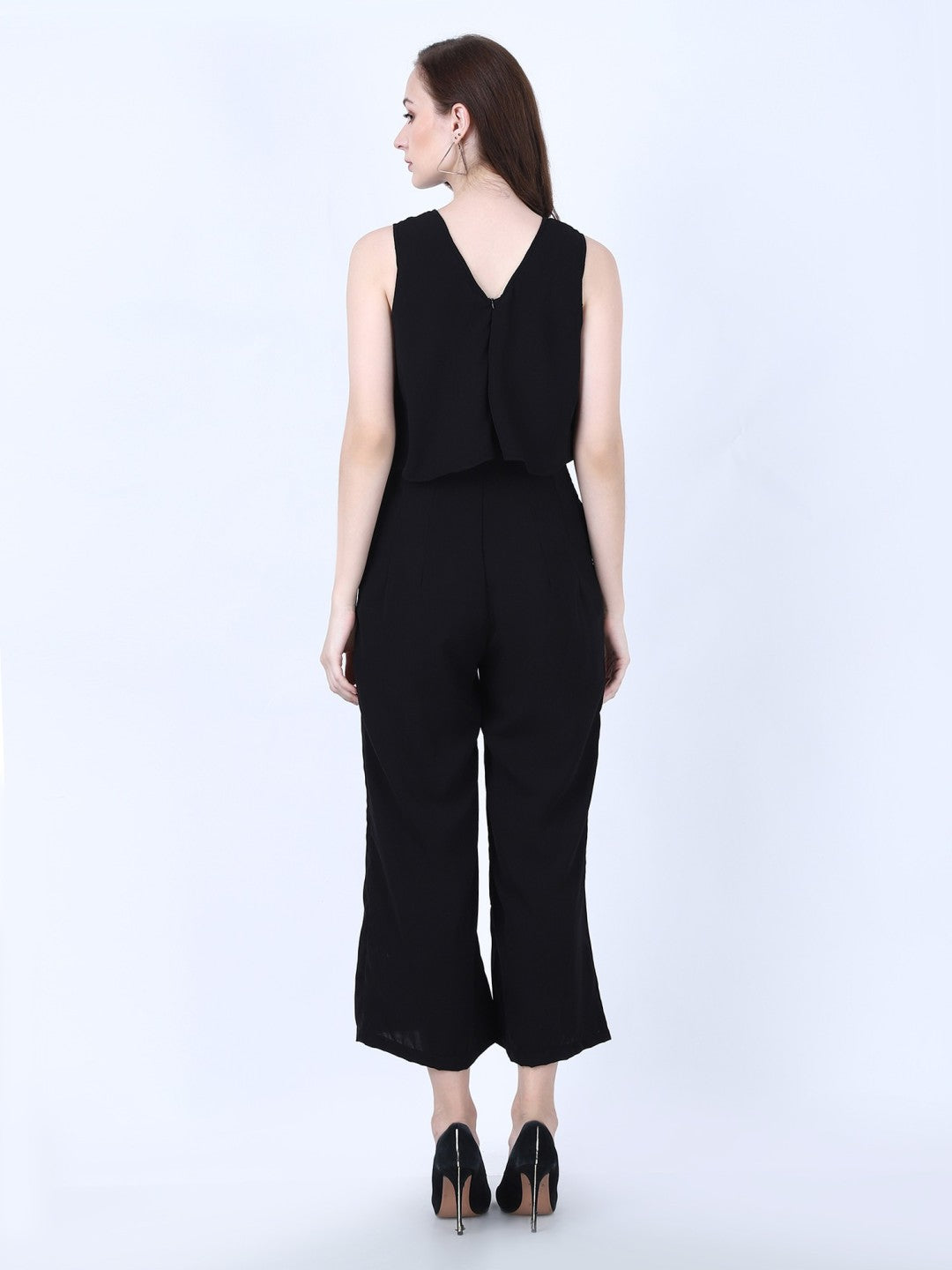 Swagy Women's Black Color Solid Full Length Sleeveless Regular Jumpsuit