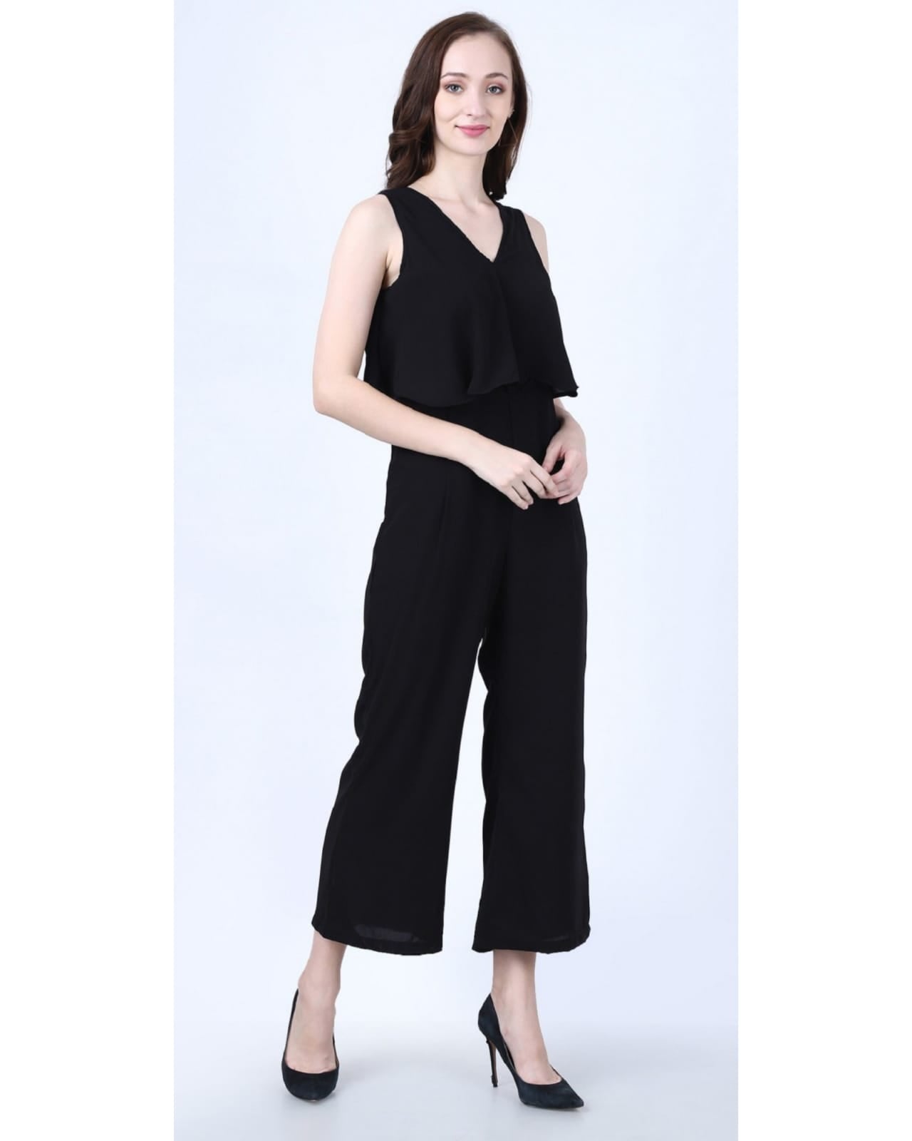 Swagy Women's Black Color Solid Full Length Sleeveless Regular Jumpsuit