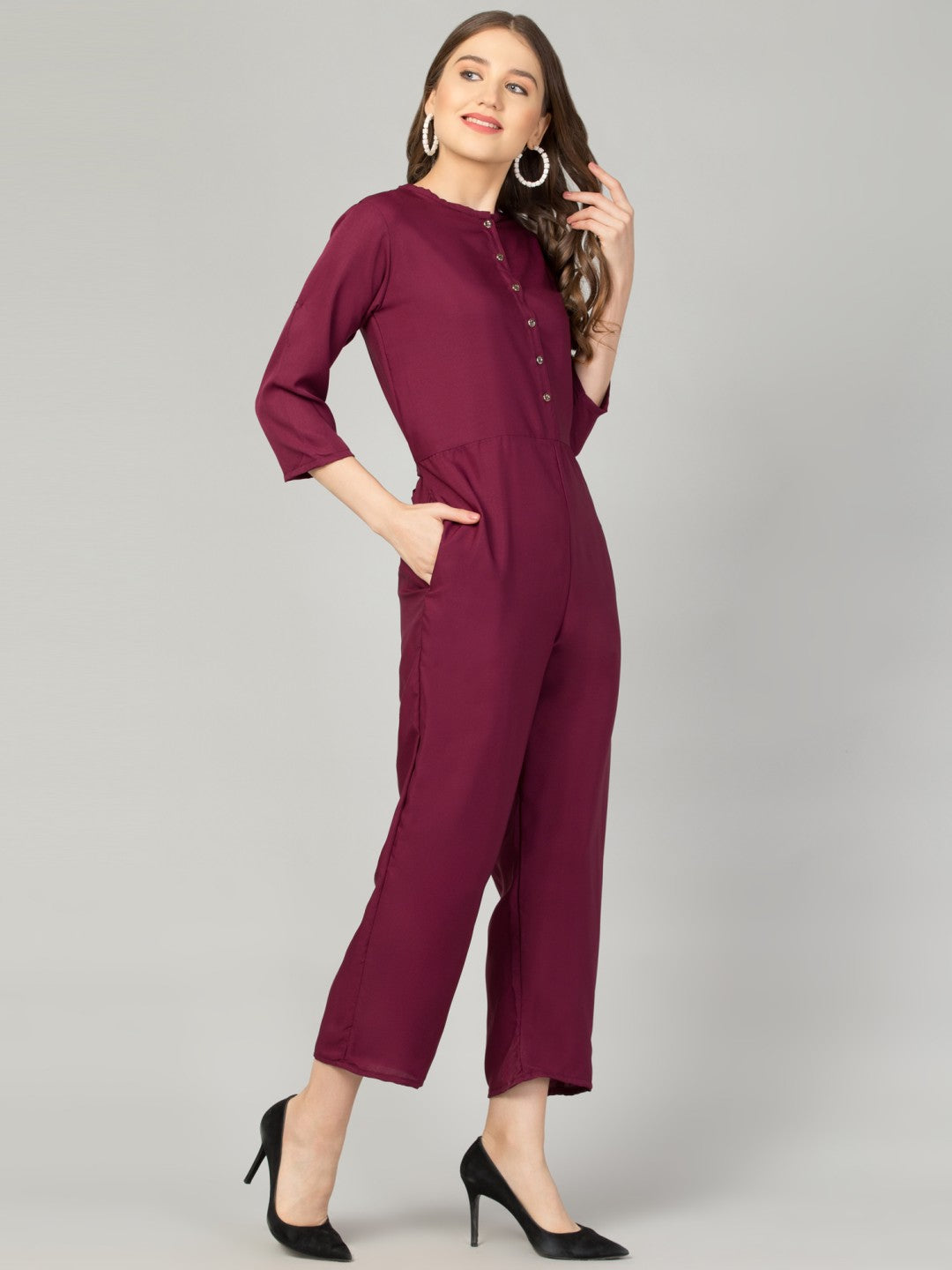Pearl N Vera's Comfort & Style Crepe Jumpsuit with Button Detailing⭐