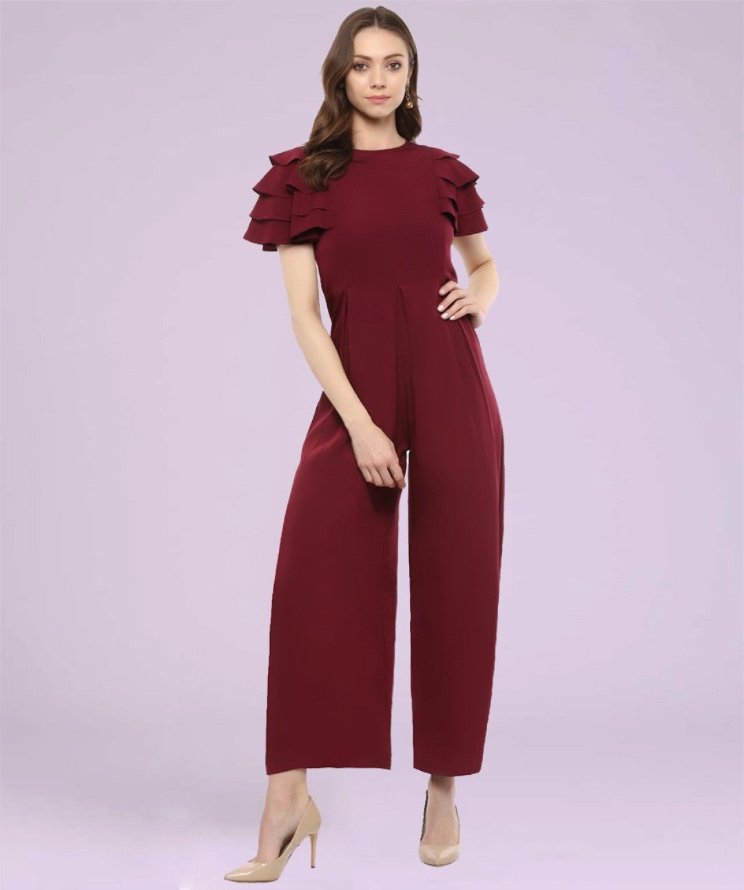 Relaxed Fit Jumpsuit With Ruffled Sleeves For Women & Girls⭐