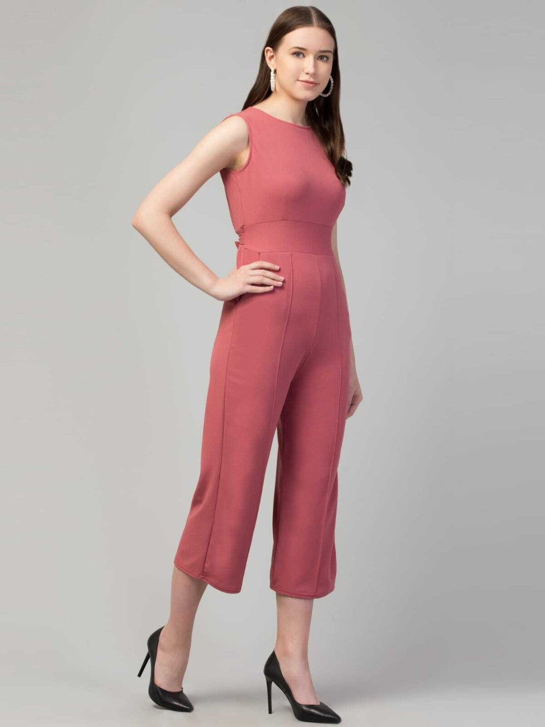 Trendy Designer Women round Neck Sleeveless Solid Pleated Regular Jumpsuit Women's | Girls