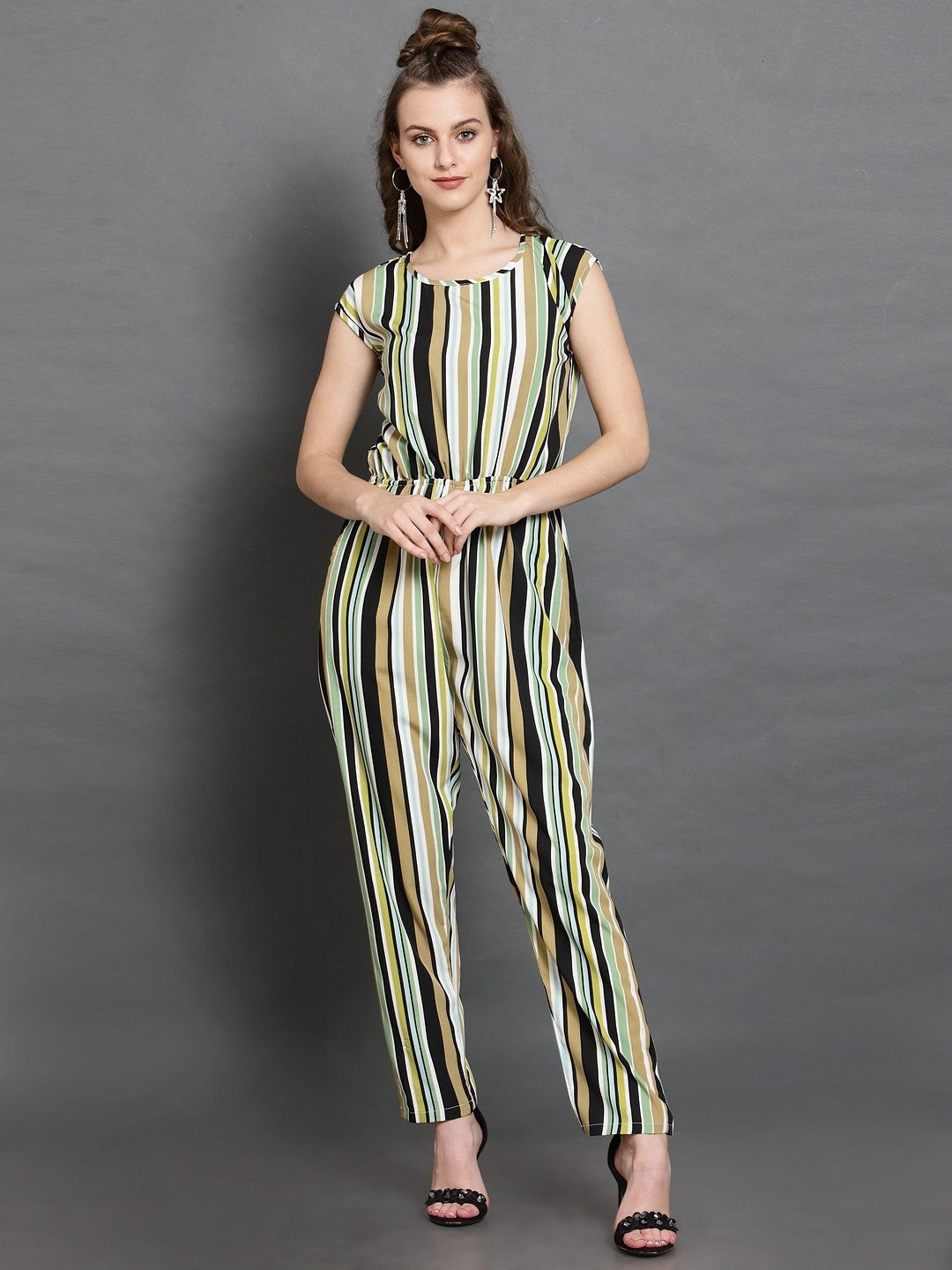 Classic Elegant Colorful Striped Crepe Jumpsuits For Women & Girls😍👌